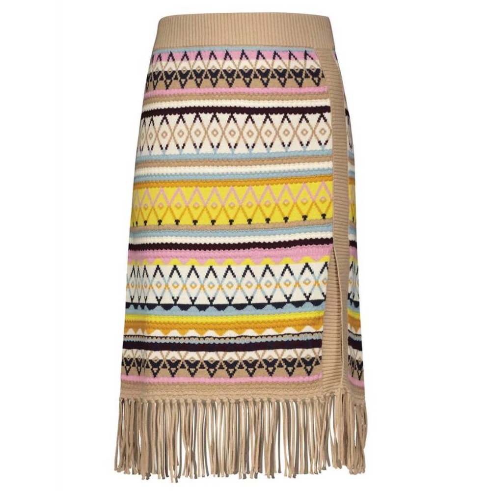 Minnie Rose midi skirt fair isle fringe women’s size small